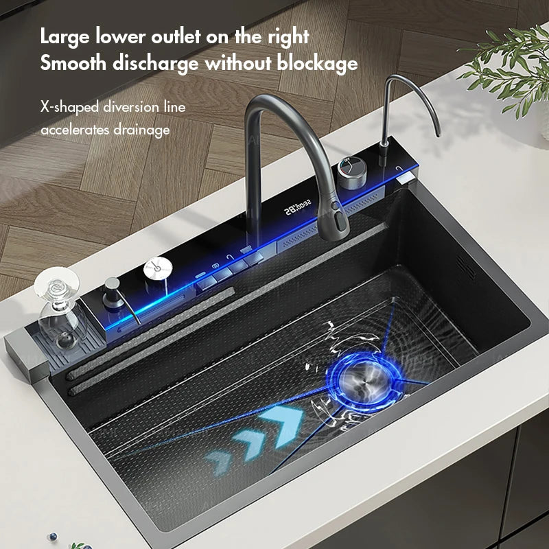 SS Waterfall Sink Integrated Digital Cup Washer