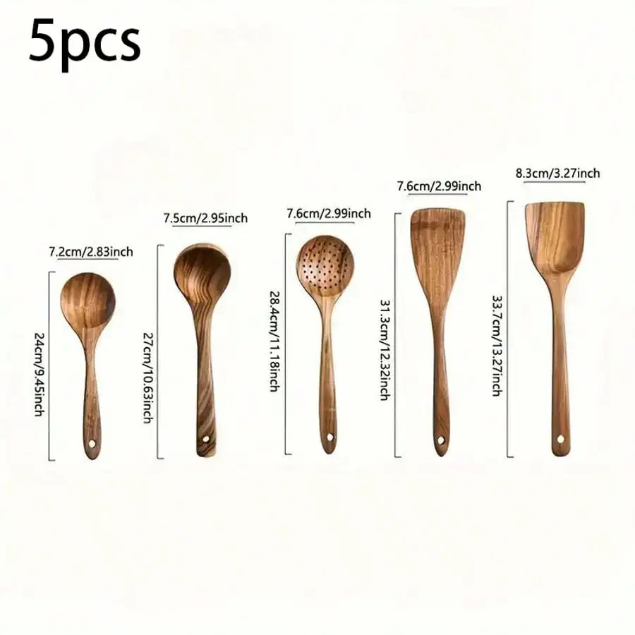 Wooden Pattern Cooking Spoon & Ladle