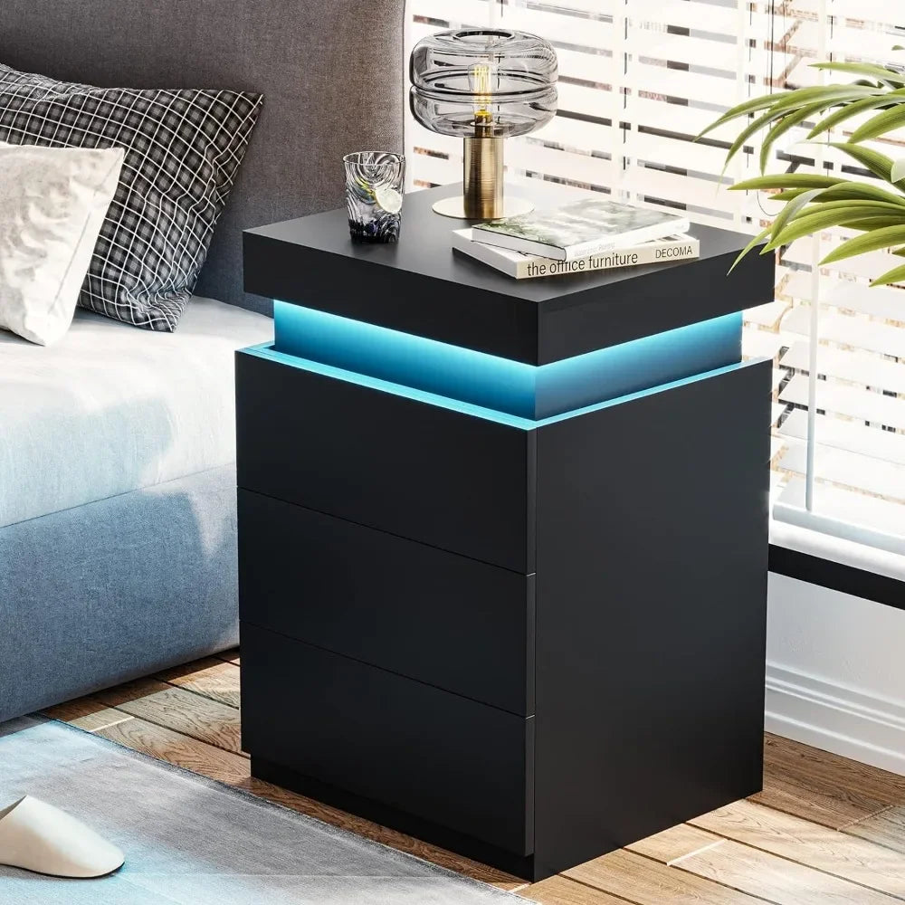 Nightstand Charging Station LEDs Sliding Top