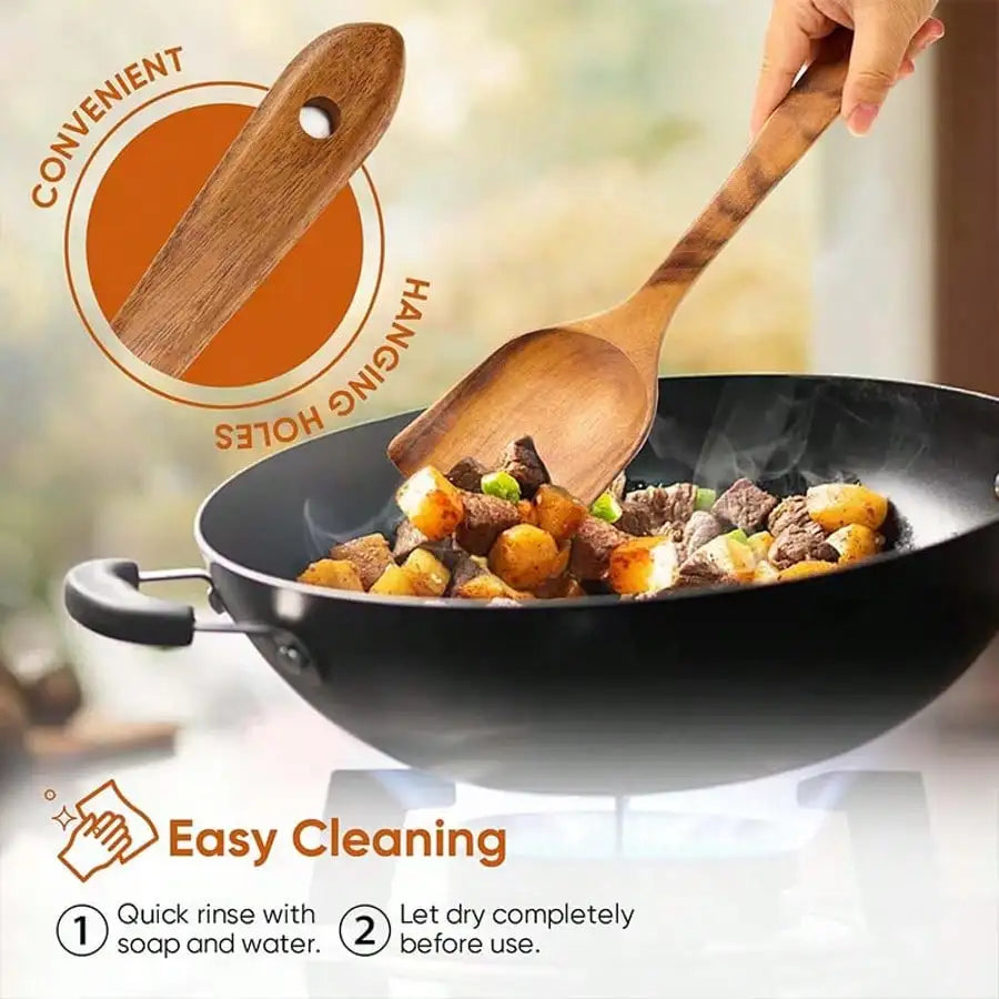 Wooden Pattern Cooking Spoon & Ladle