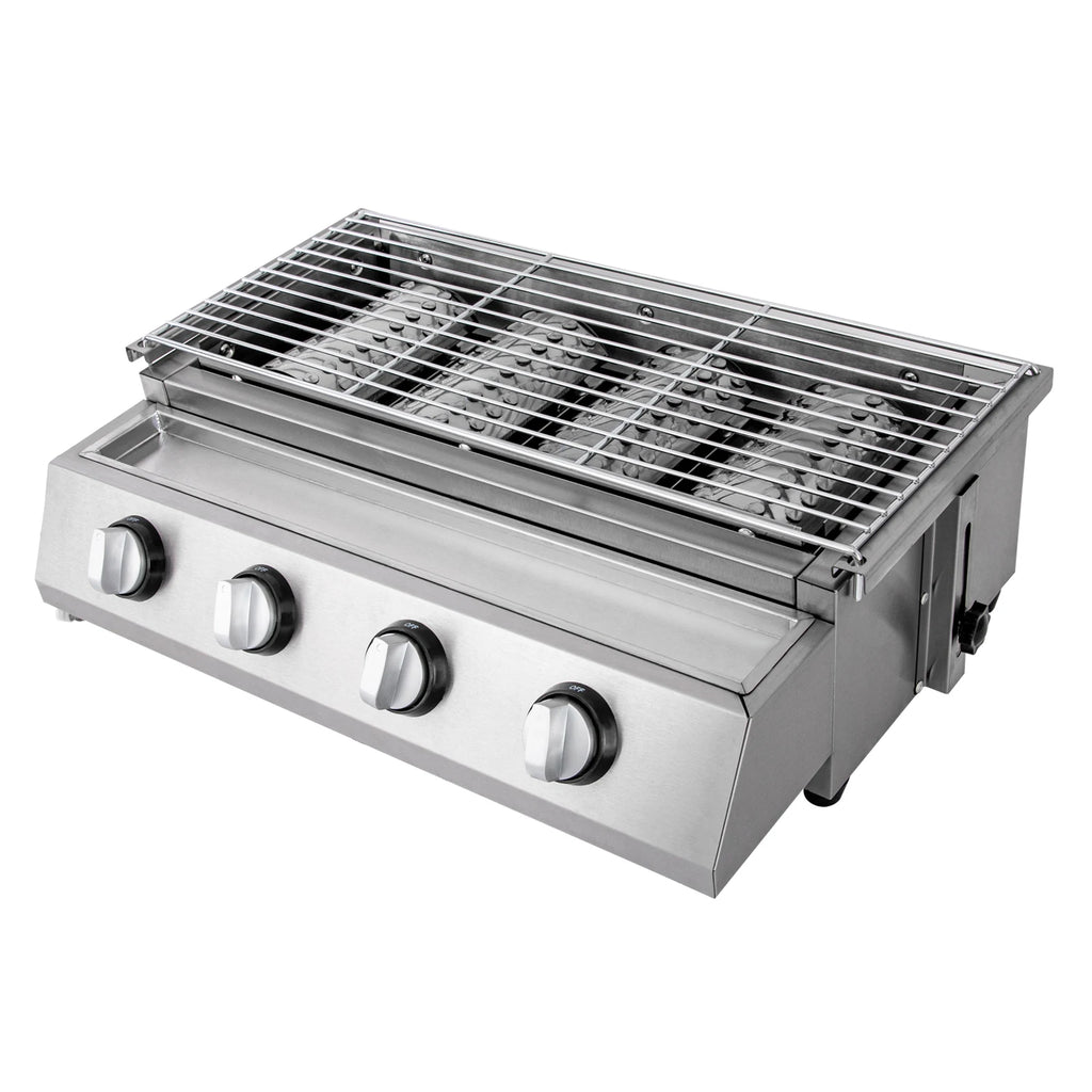 Stainless Steel Smokeless Barbecue Grill 4 Burners LPG Gas Grill Roaster Portable BBQ Grill Removable for Outdoor Patio Garden