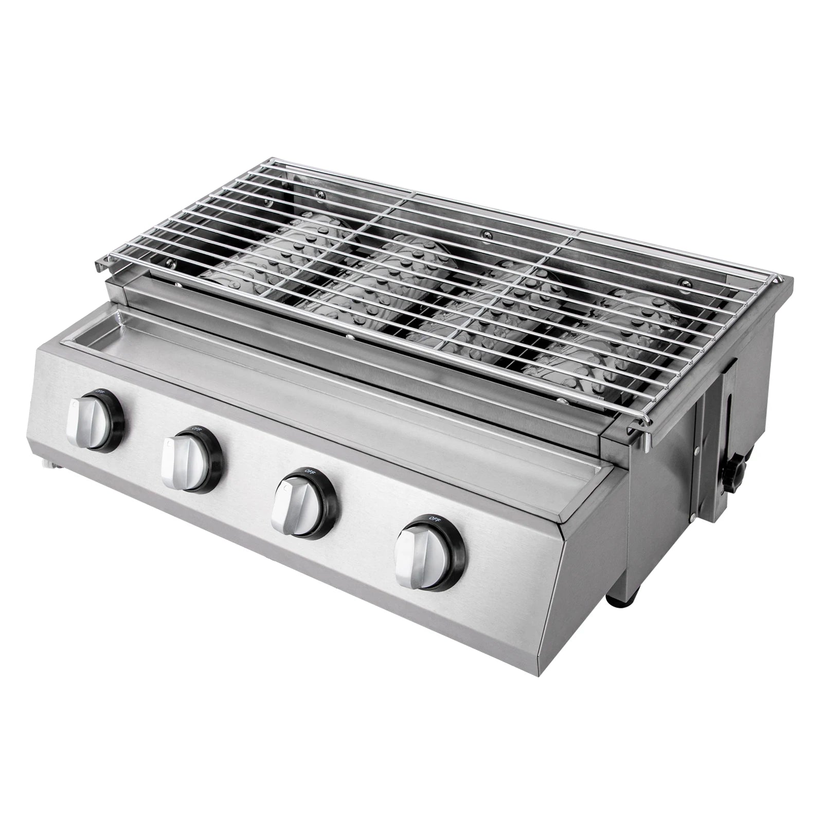 Stainless Steel Smokeless Barbecue Grill 4 Burners LPG Gas Grill Roaster Portable BBQ Grill Removable for Outdoor Patio Garden