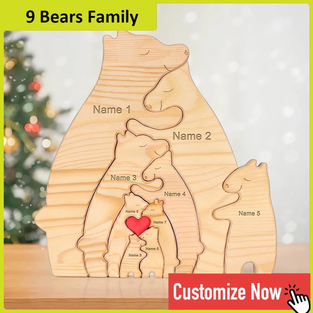 Personalized Custom Bear Family Wooden Puzzle