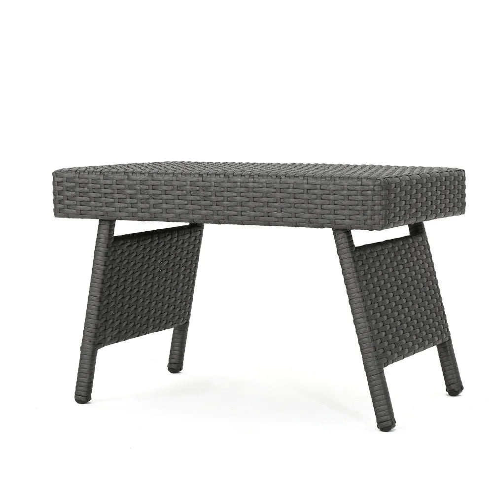 Folding Wicker Table Weather Resistant Adjustable Lap