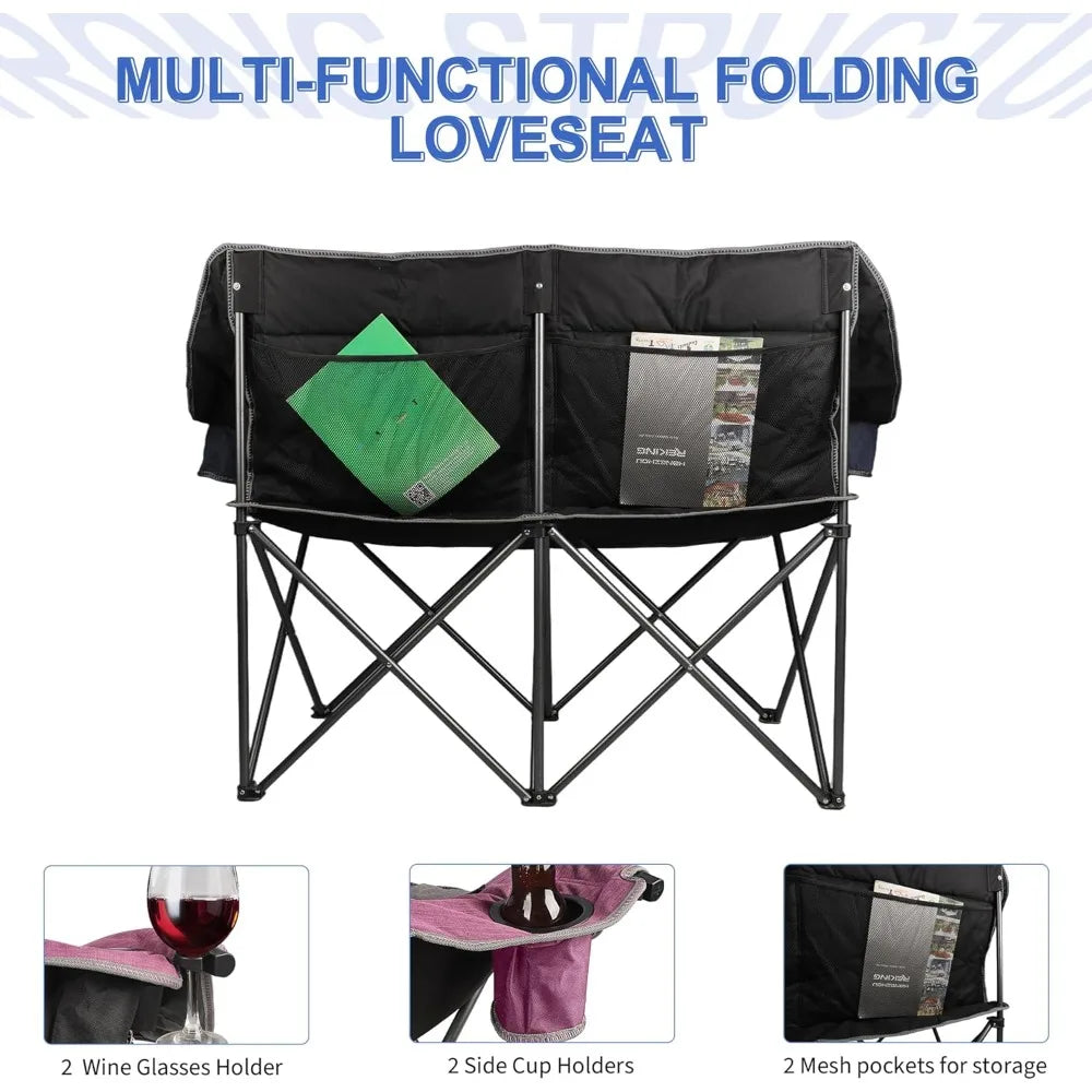 Heavy Duty 2 Person Folding Loveseat Camp Couch