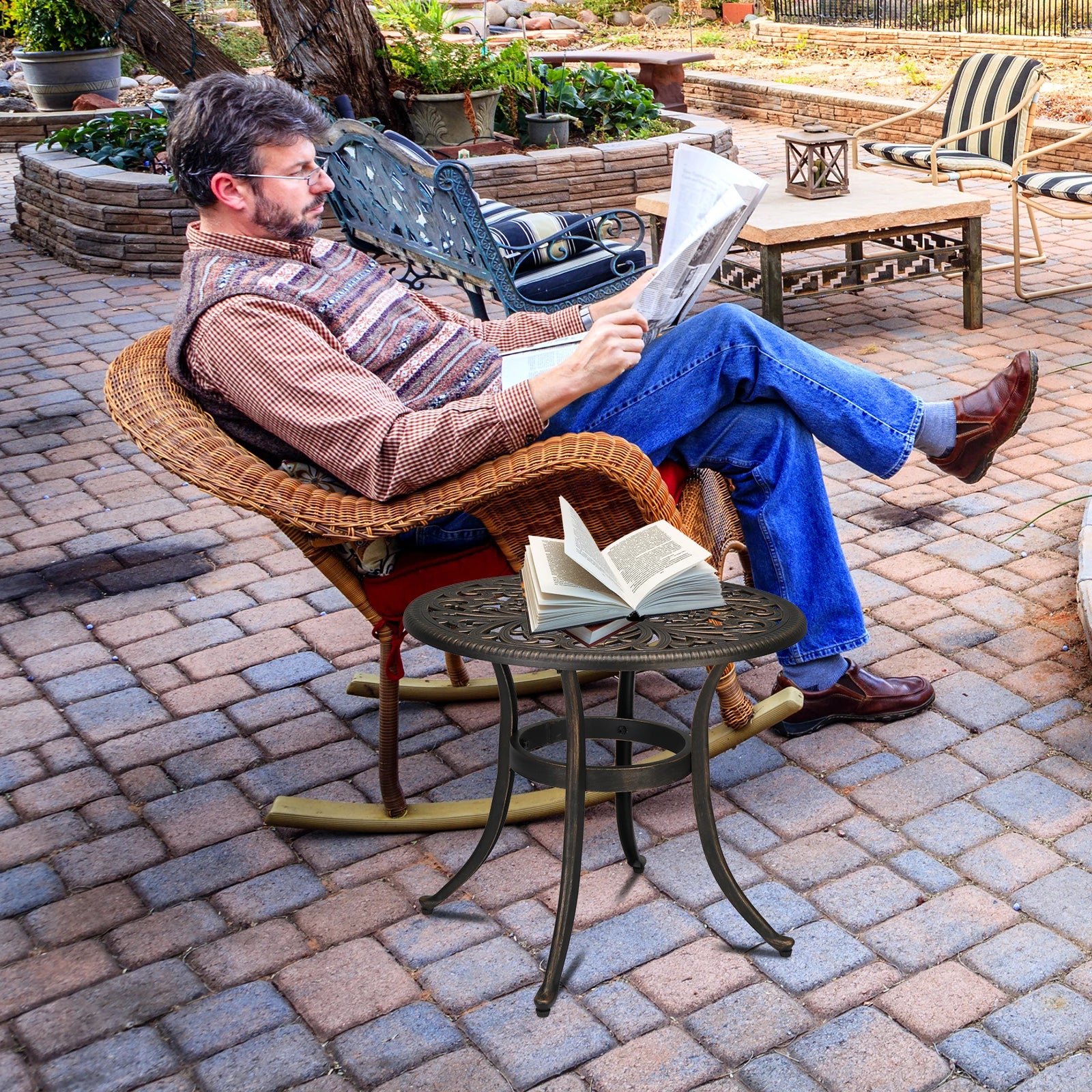 23.6inch Garden Cast Aluminum Table Bronze