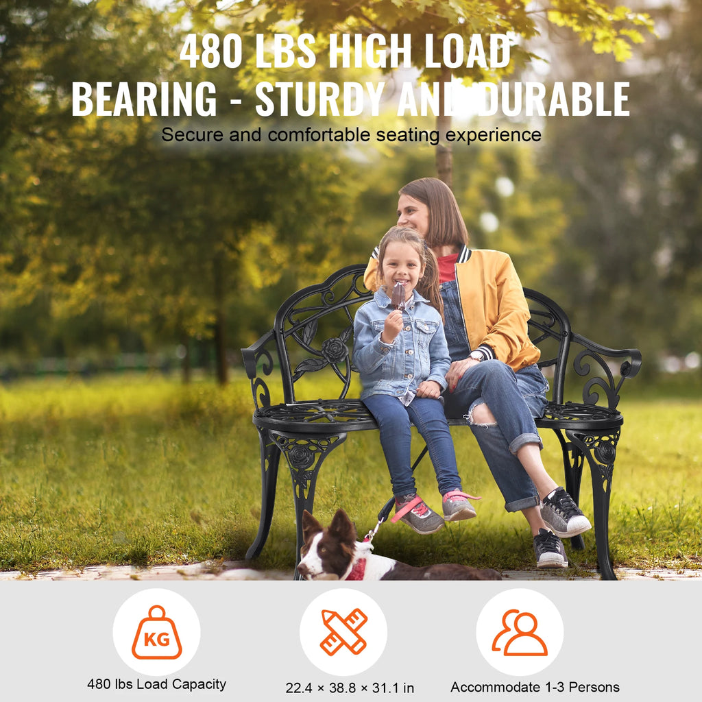 Wooden Metal Garden Park Bench 480lbs