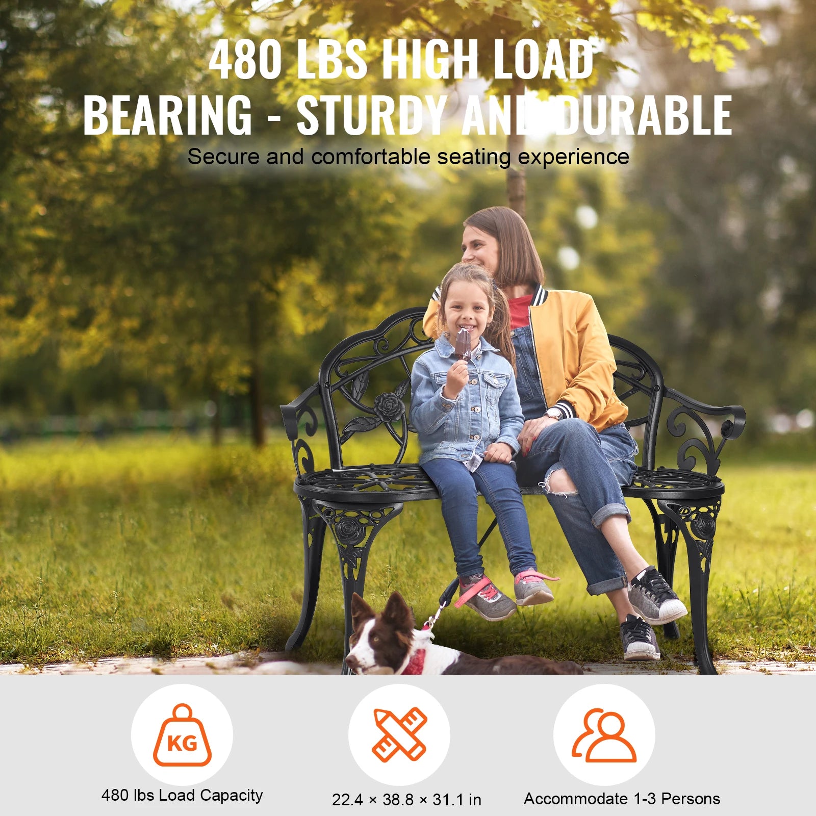 Wooden Metal Garden Park Bench 480lbs