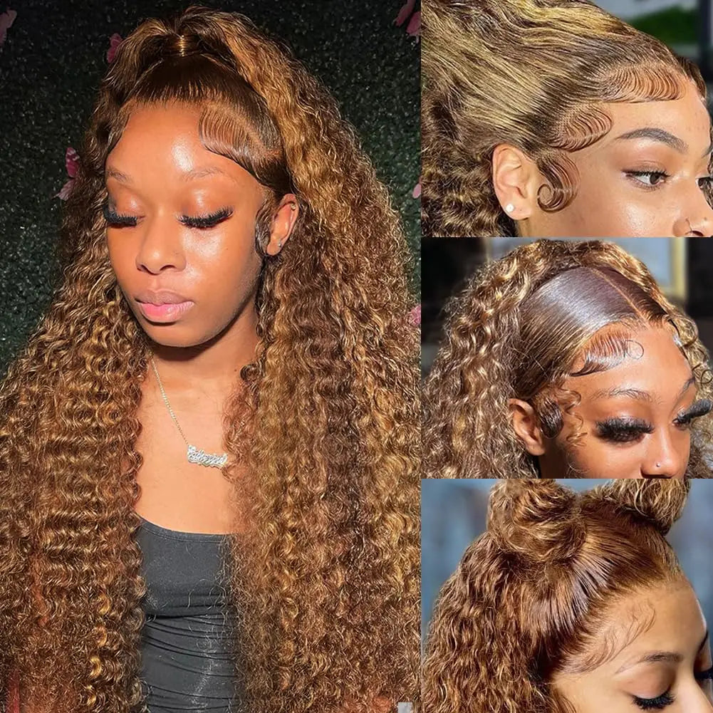 Highlighted Human Hair Brazilian Curly Wigs