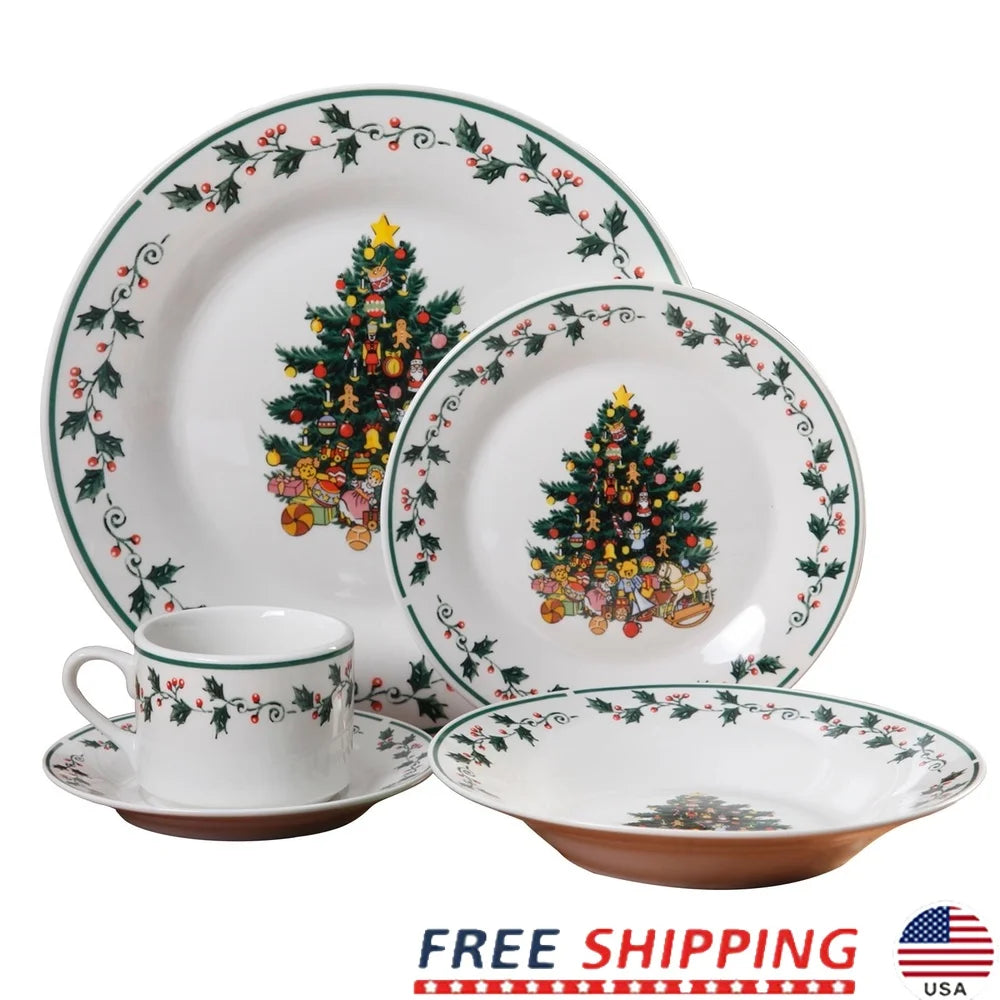 Christmas Dinnerware Set Oven Safe 4 Guests