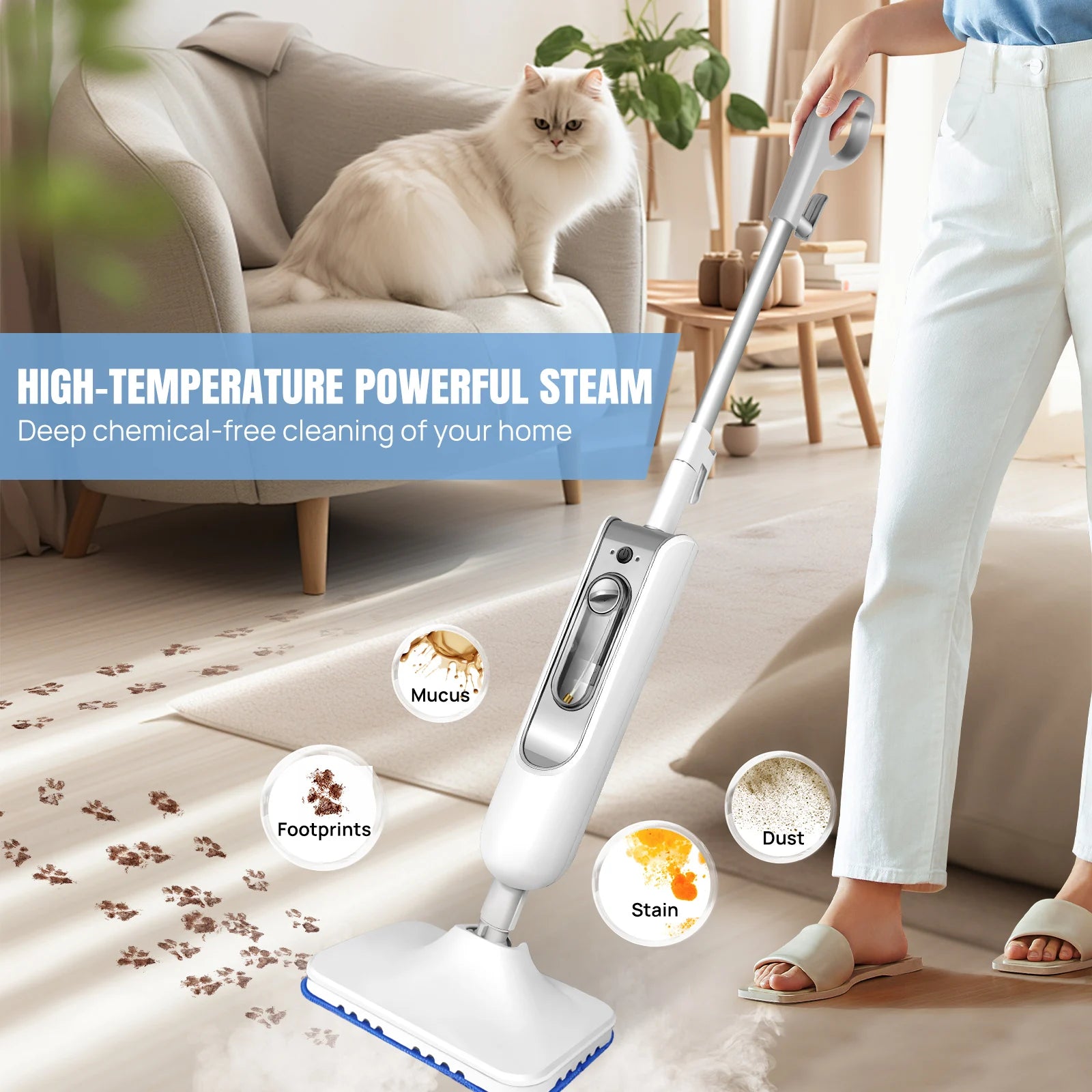 Steam Mop Detachable Steam Cleaner, 1500W Powerful