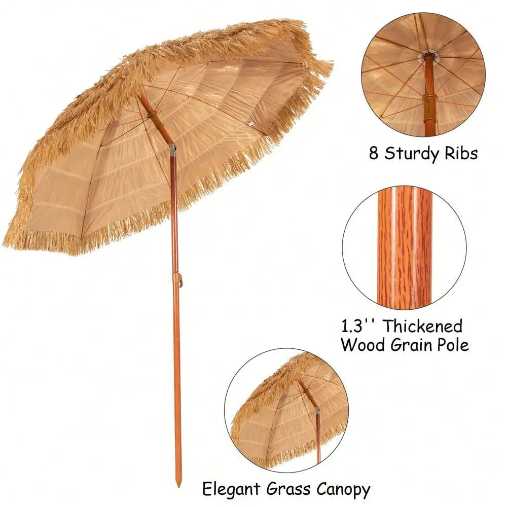 6.5 FT Thatched Umbrella Tilt Portable