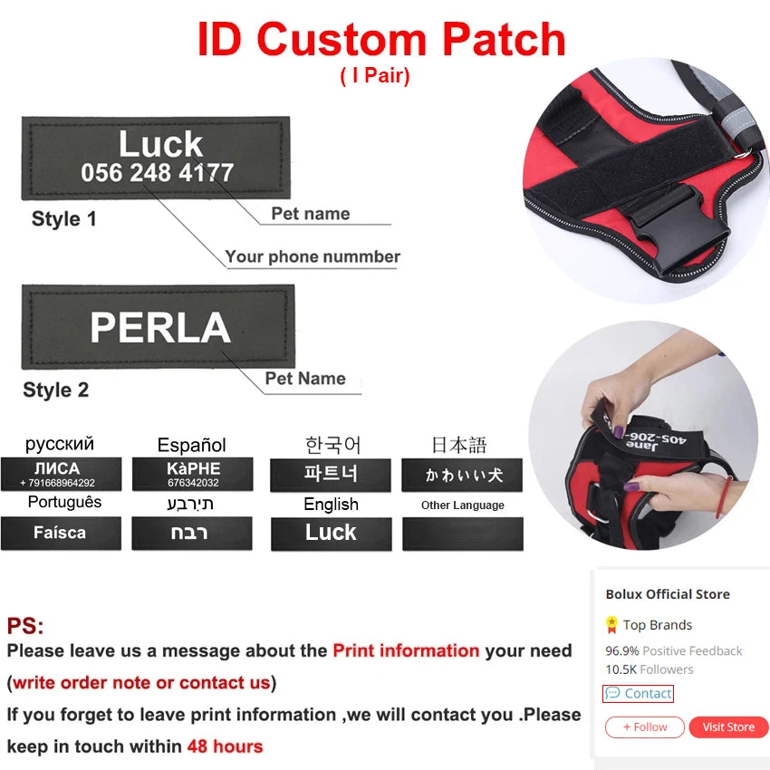 Personalized NO-PULL Reflective Breathable Pet Harness Vest