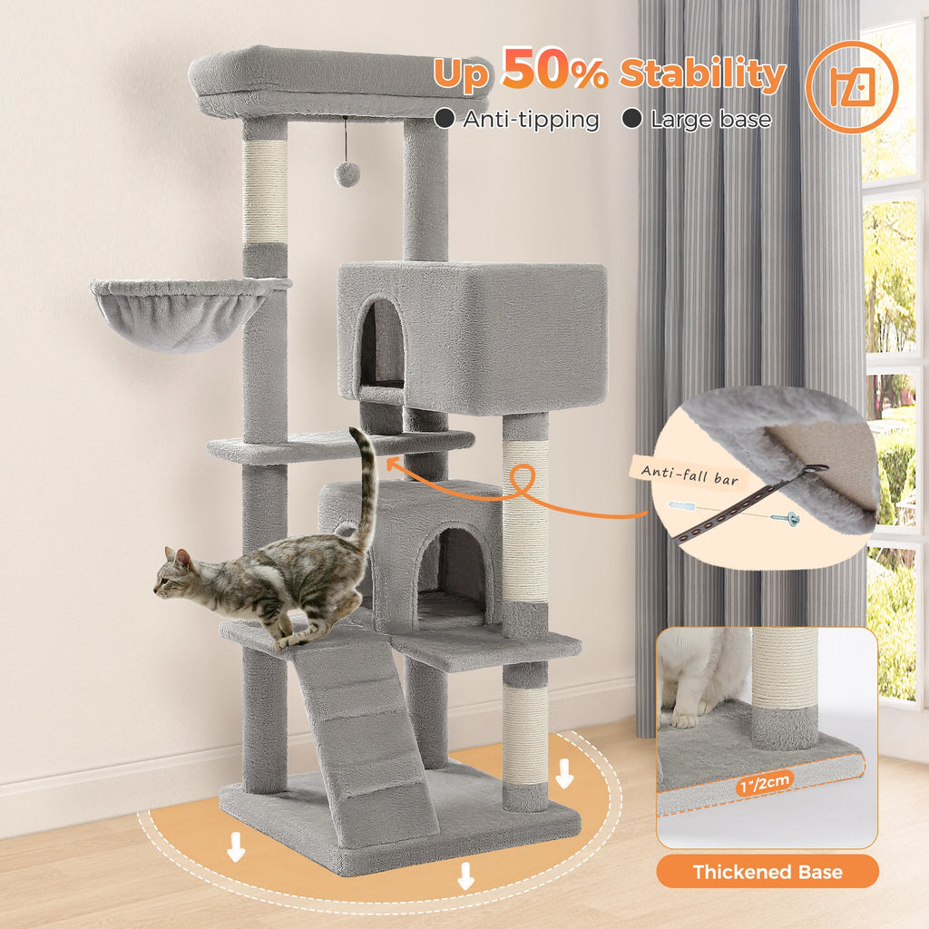 Luxury Cat Tree Multi-Level Tower with Cat Condo Cozy Perches Pet Play House Scratching Post Stable Cat Tower with Hanging Ball