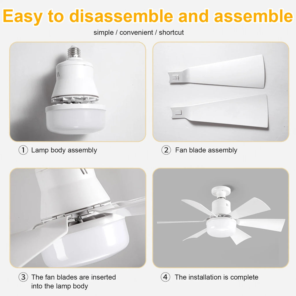 Screw in Ceiling Fan in Light Socket with Remote Ceiling Fan with Light 3 Speeds Dimmable for Bedroom Kitchen Living Room