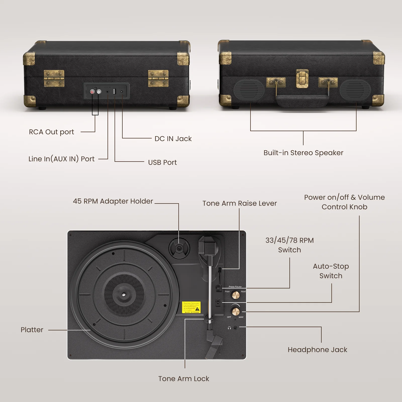 Belt Driven Vintage Record Turntable HF Stereo