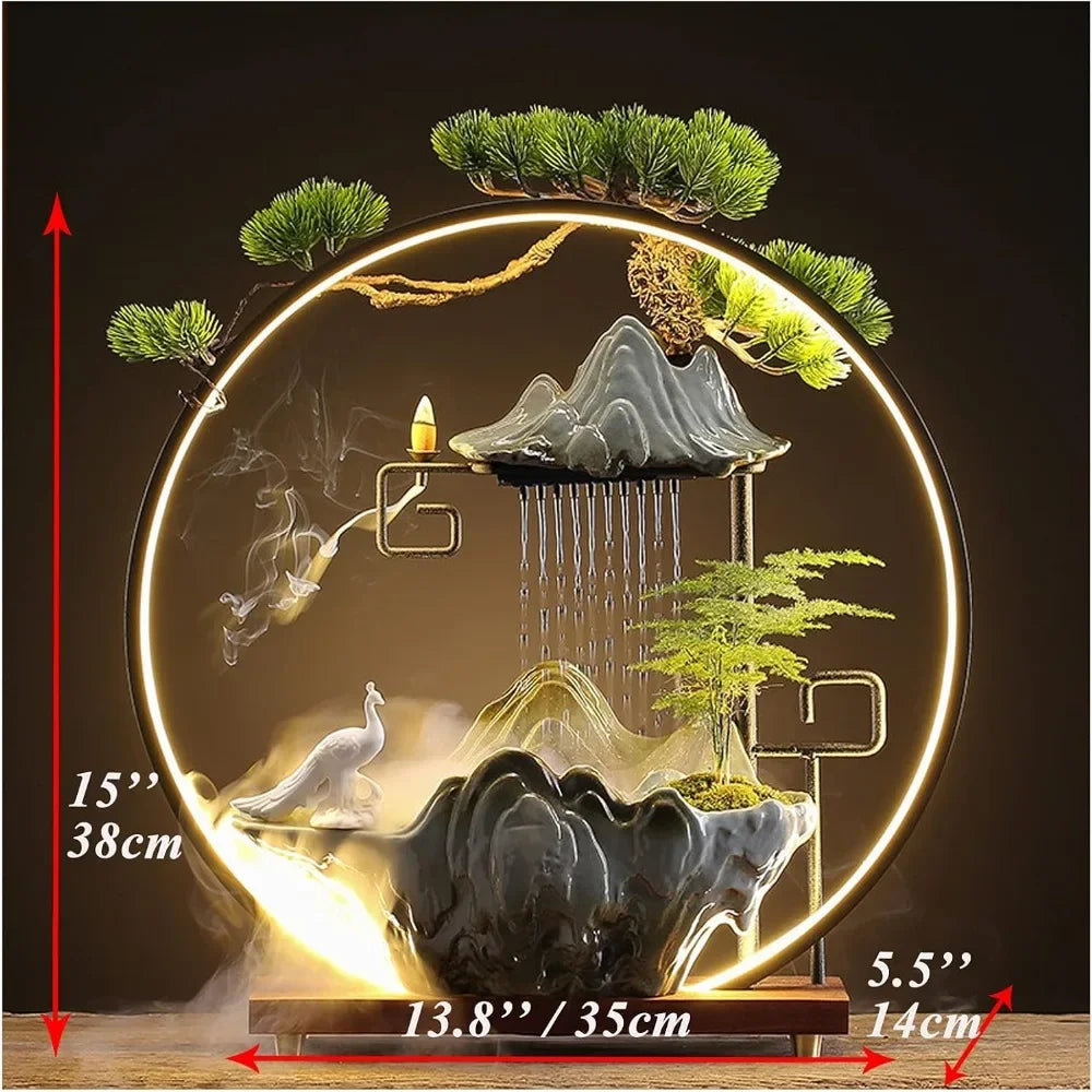 Tabletop Water Fountains Waterfall LED Light Mist