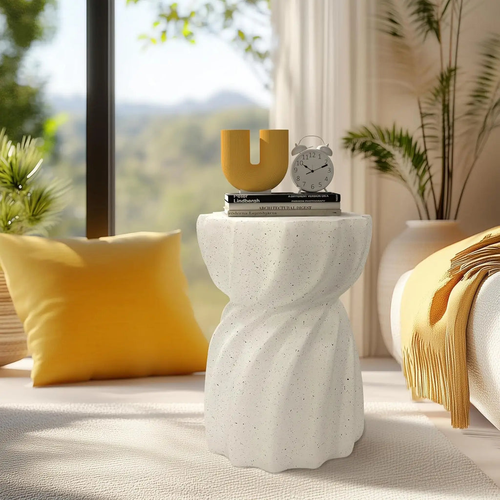 White Lightweight Concrete Outdoor Side Table