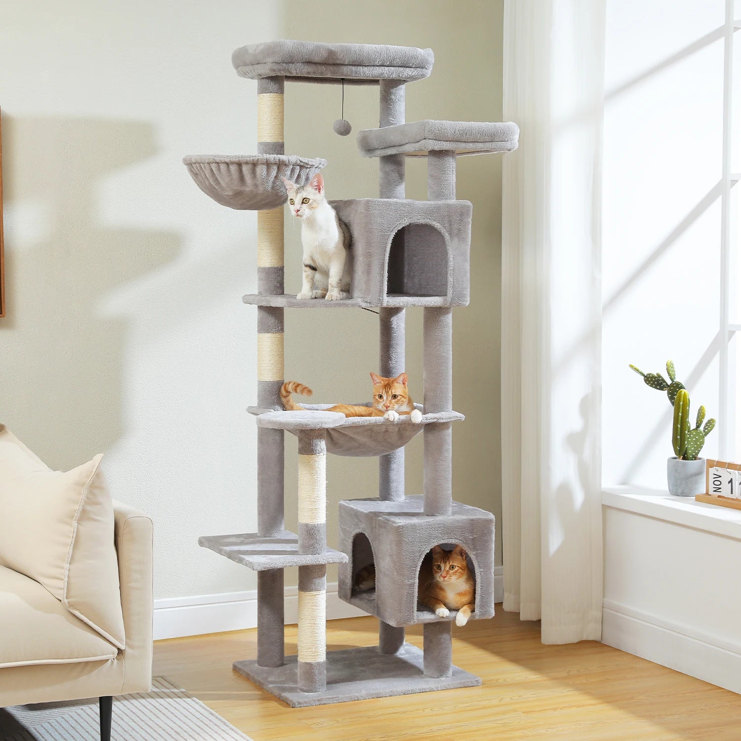 Tall Plush Cat Tower Multi-Level