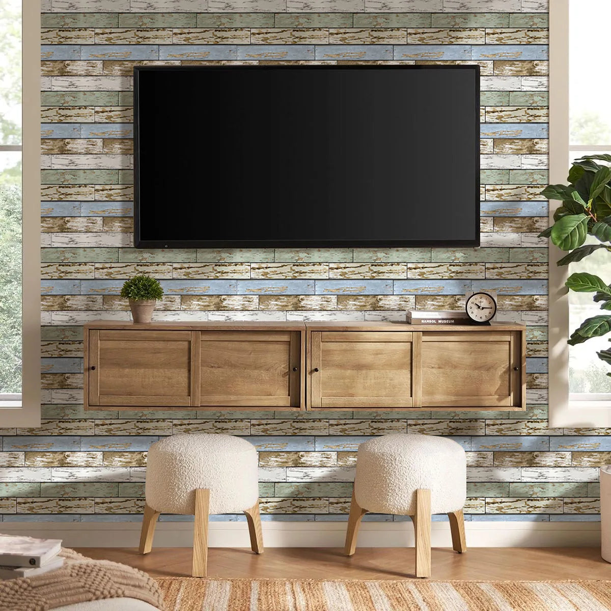 Blue Green Faux Wood Grain Wall Panel