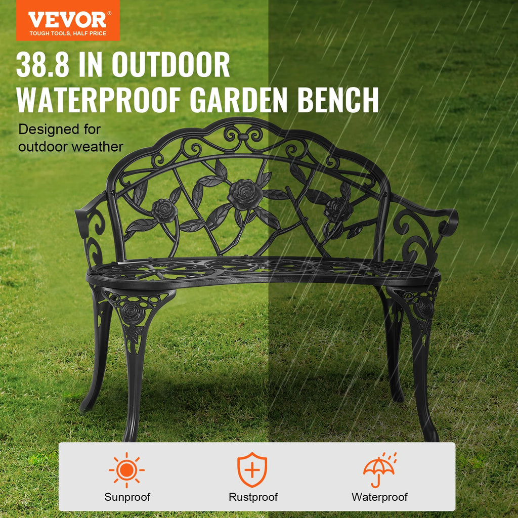 Wooden Metal Garden Park Bench 480lbs