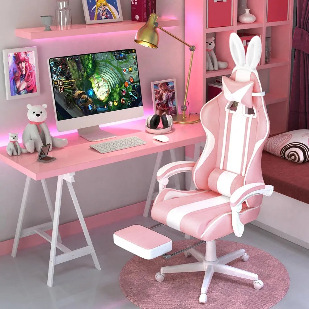 Ergonomic Cute Gamer Chair Footrest Massage