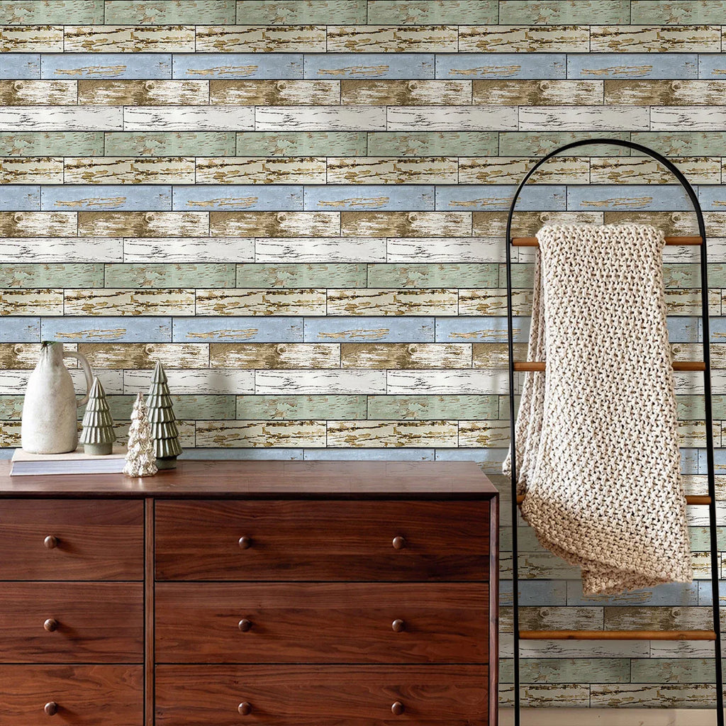 Blue Green Faux Wood Grain Wall Panel