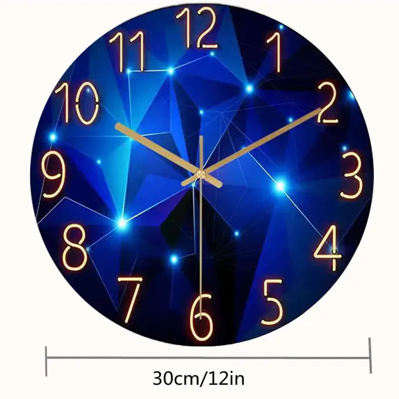 Blue Wall Clock Battery Round Glass