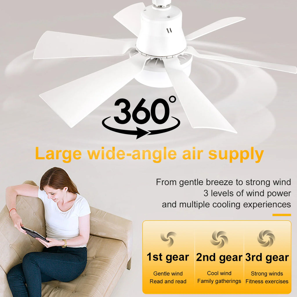 Screw in Ceiling Fan in Light Socket with Remote Ceiling Fan with Light 3 Speeds Dimmable for Bedroom Kitchen Living Room