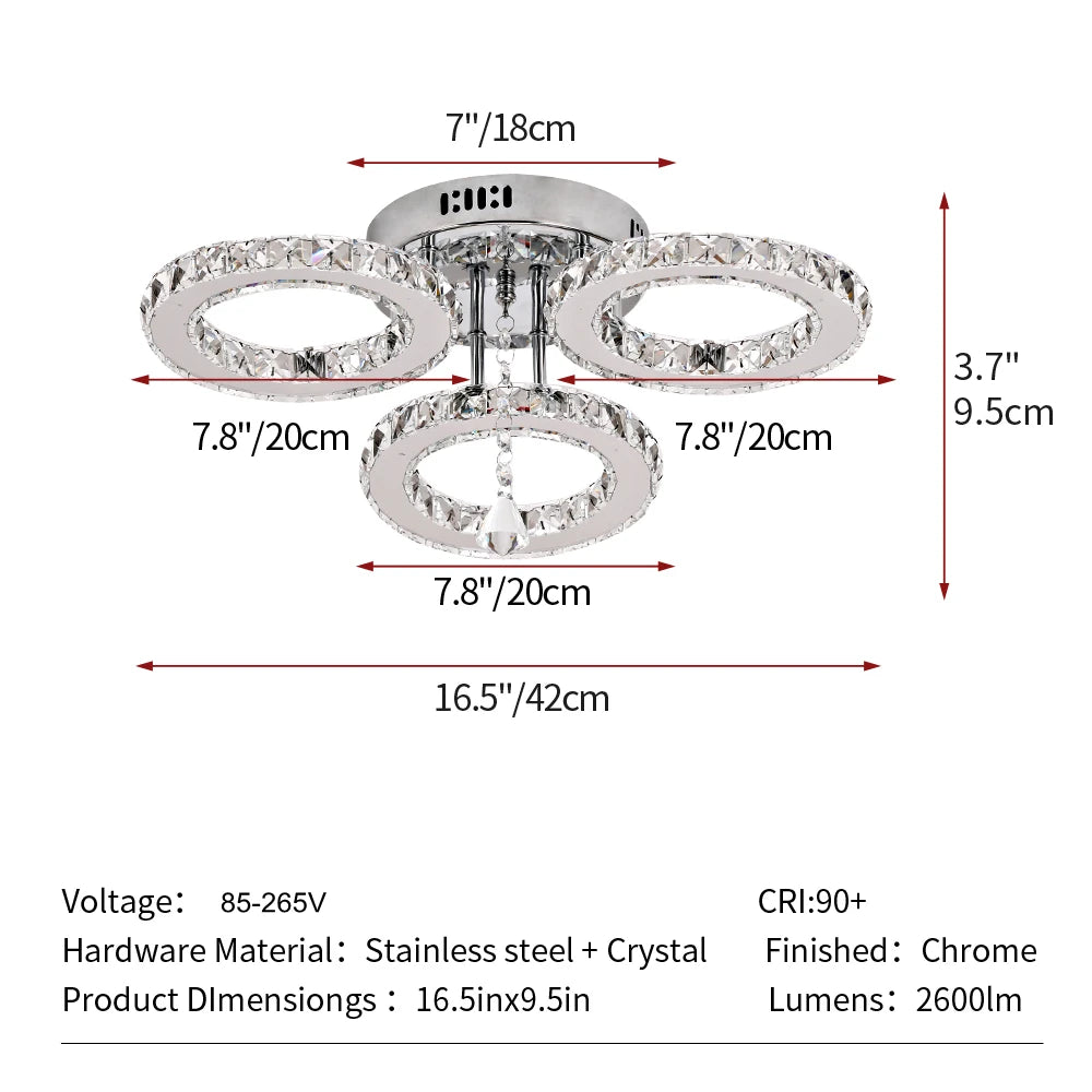 Crystal Led Rings Ceiling Chandelier Pendant Dimmable