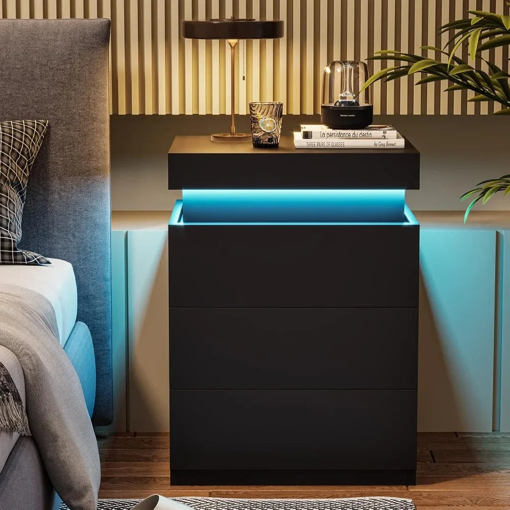 Nightstand Charging Station LEDs Sliding Top