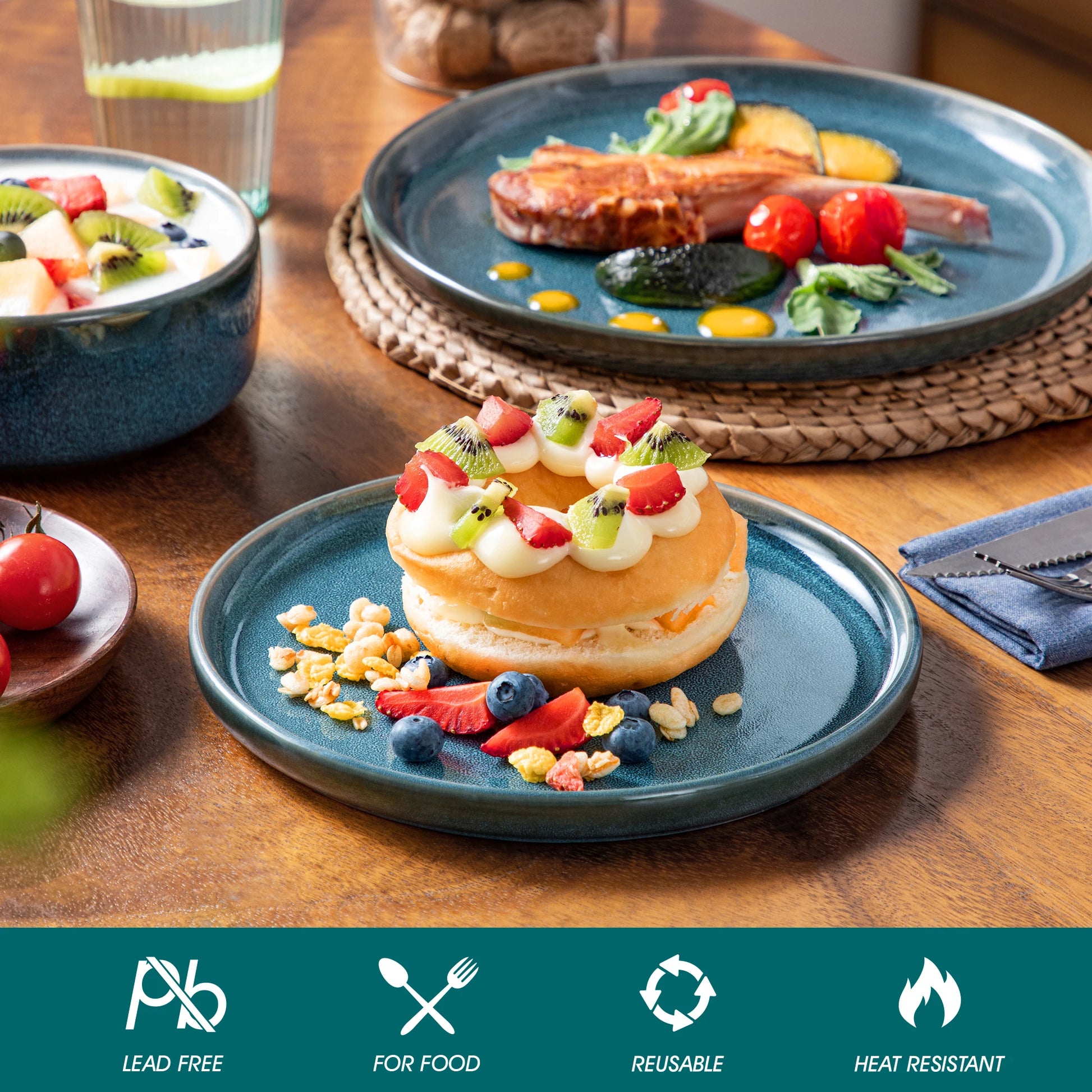 Blue Ceramic Plate Set Reactive Glaze