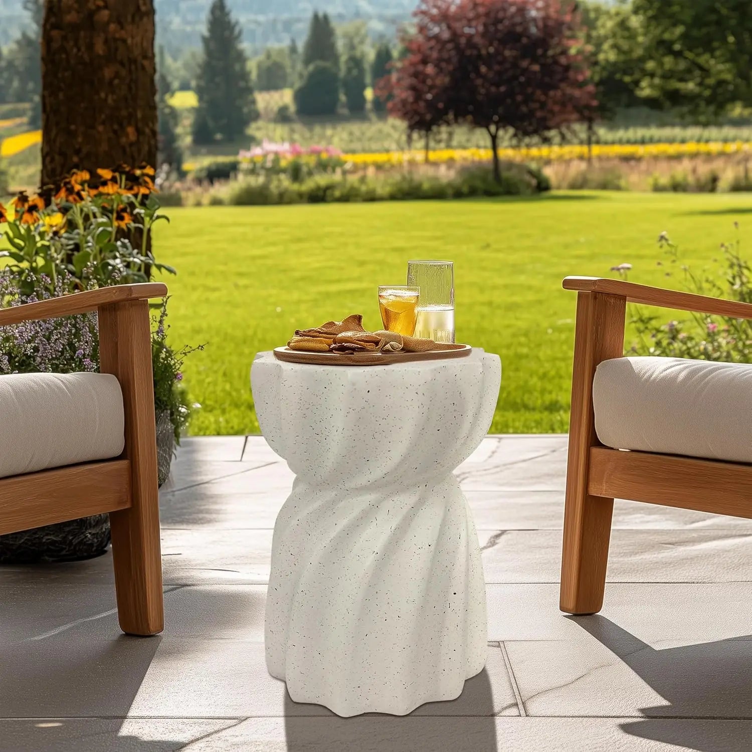 White Lightweight Concrete Outdoor Side Table