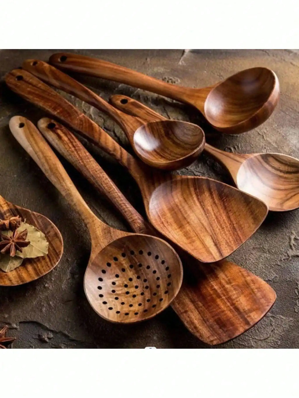 Wooden Pattern Cooking Spoon & Ladle