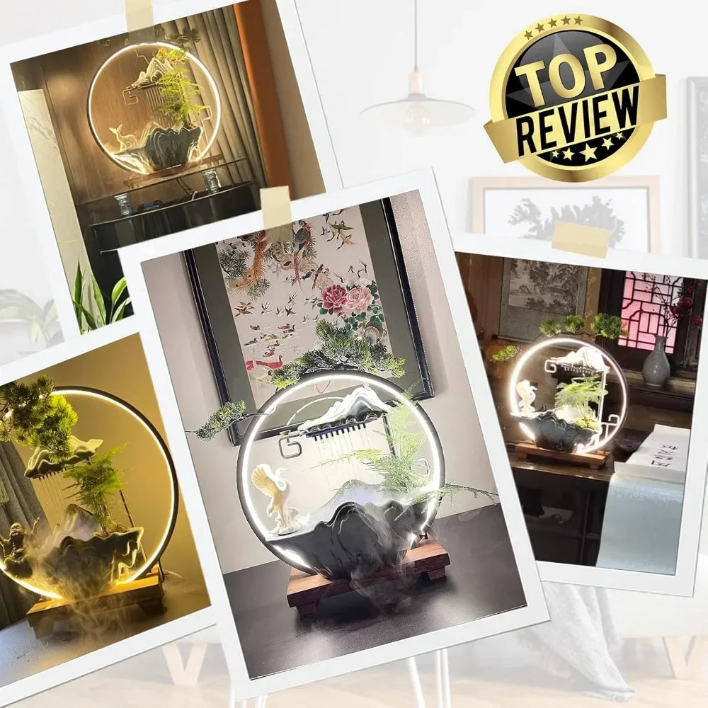 Tabletop Water Fountains Waterfall LED Light Mist