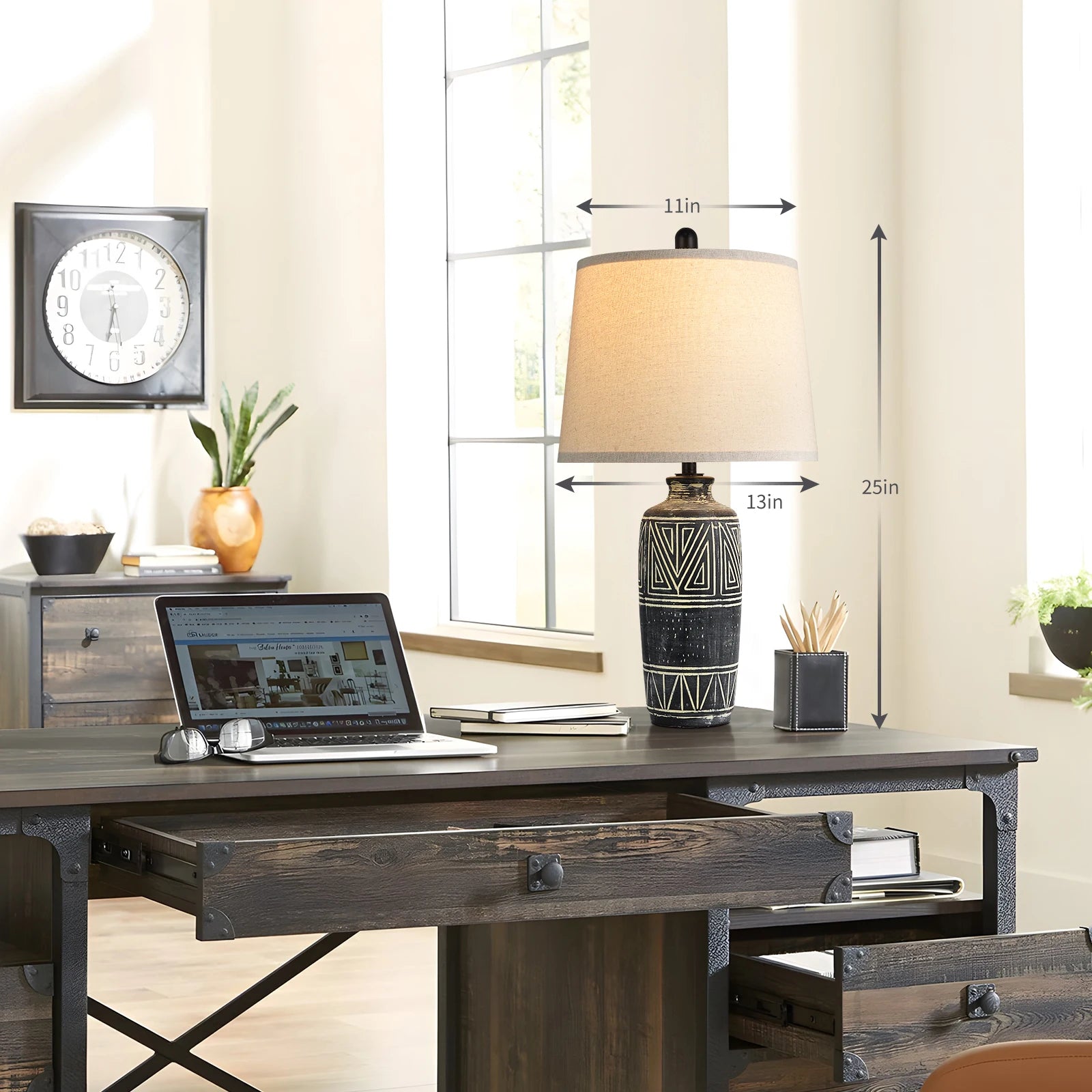 Carved Geometric Ceramic Table Lamps