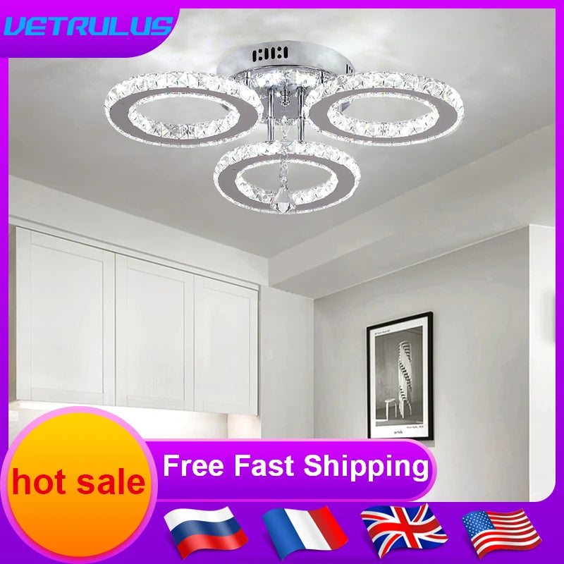 Crystal Led Rings Ceiling Chandelier Pendant Dimmable