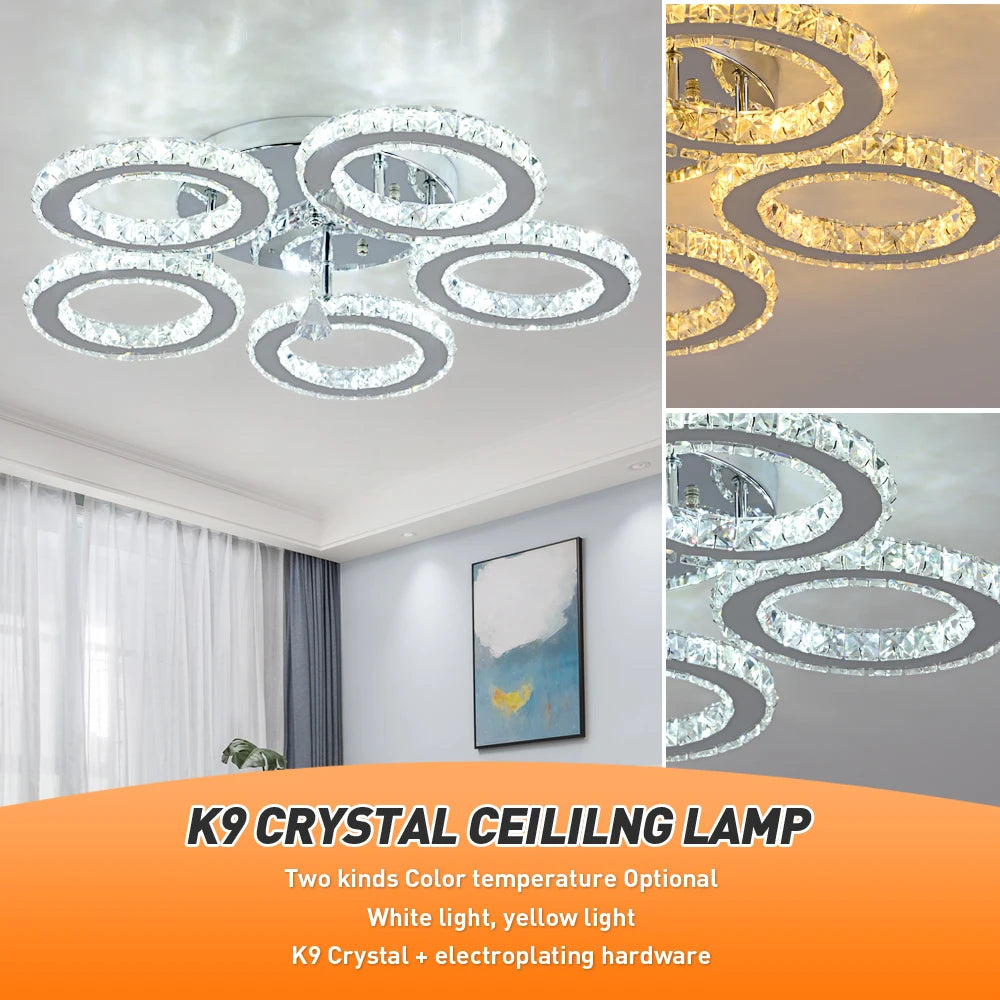 Crystal Led Rings Ceiling Chandelier Pendant Dimmable
