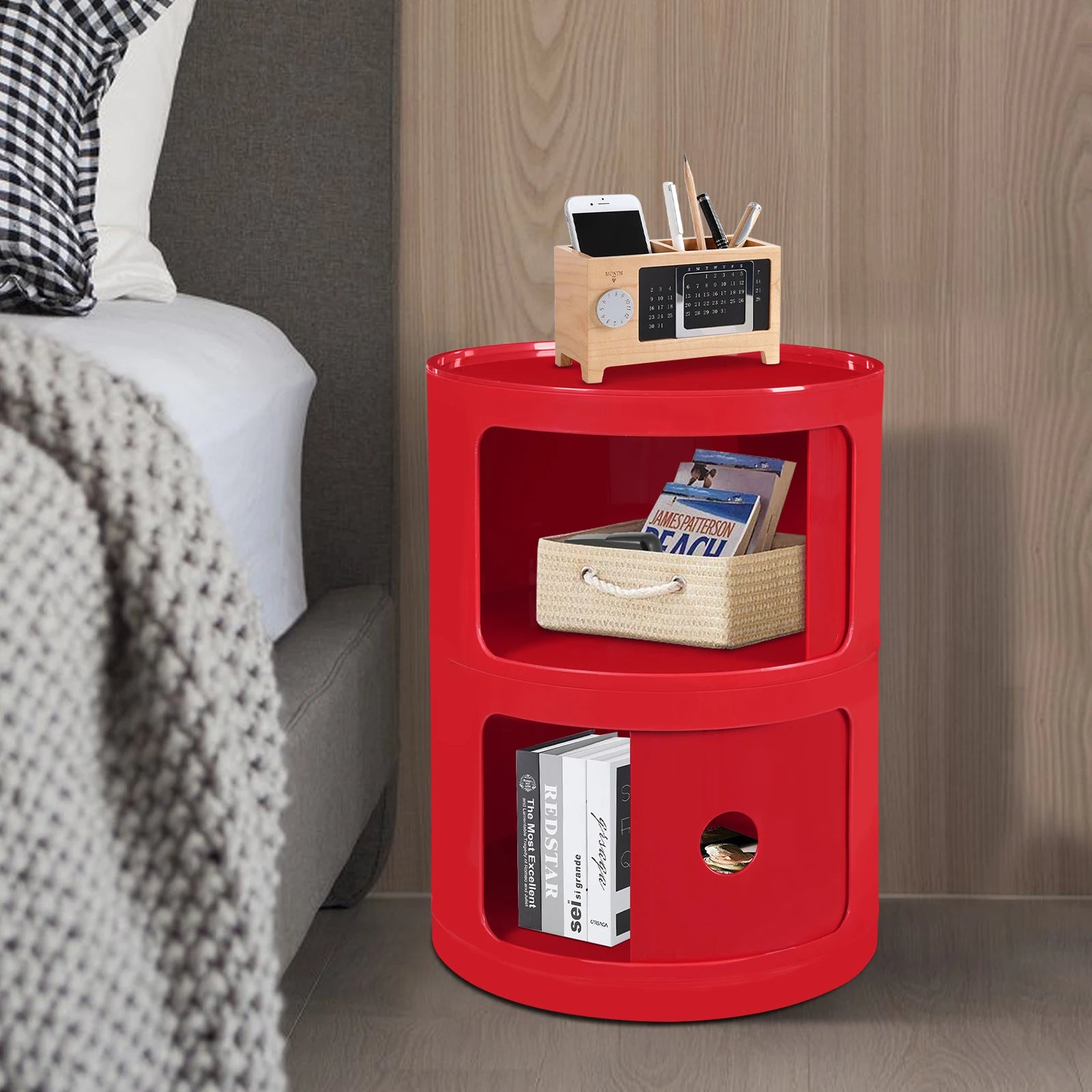 Red Round Cabinet ABS Compact Lightweight