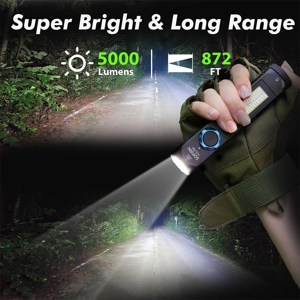 RGB Light 5000lm LED Flashlight Rechargeable Magnetic