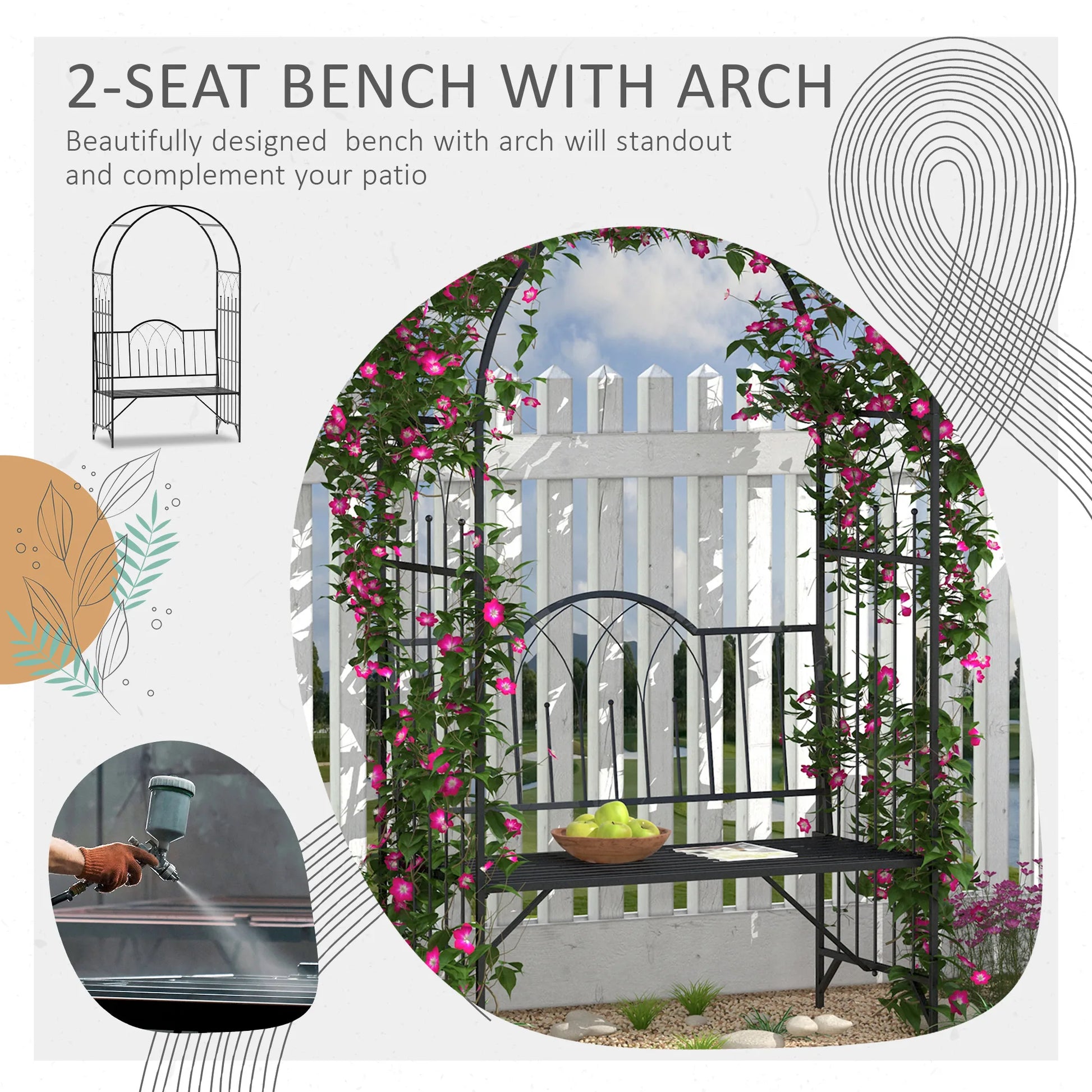 80" Steel Arbor Archway Bench Seating Black
