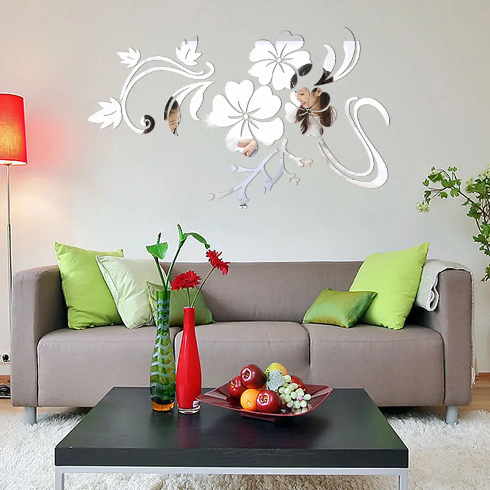 Acrylic Flower Mirror 3D Decorative Wall Stickers