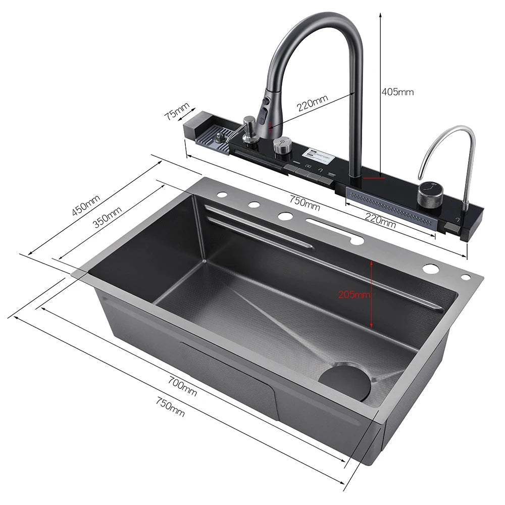 SS Waterfall Sink Integrated Digital Cup Washer