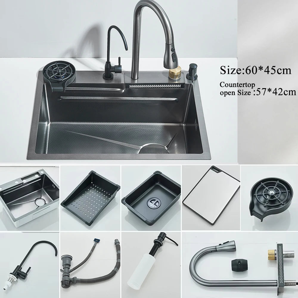 SS Waterfall Sink Integrated Digital Cup Washer