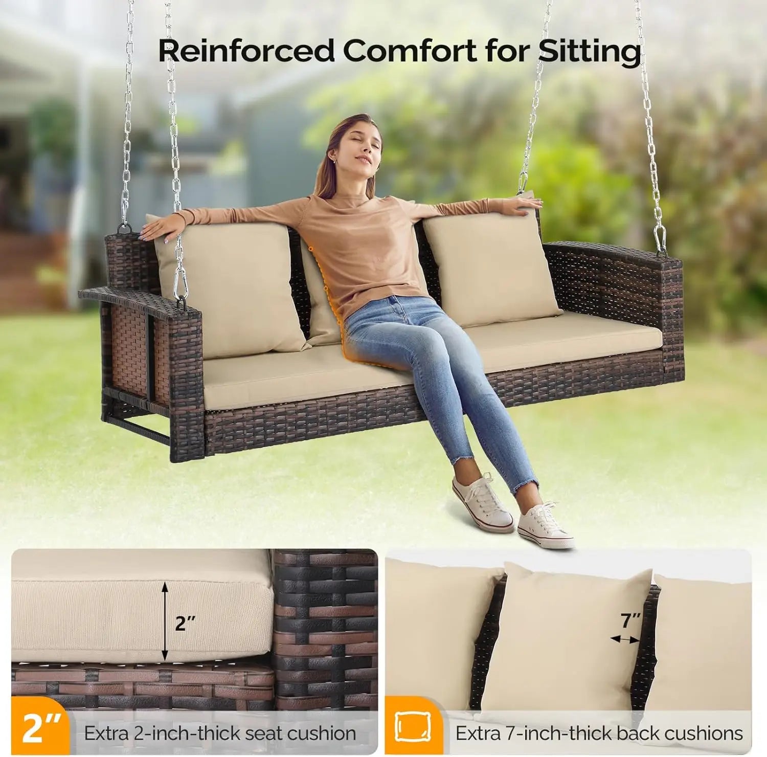 Heavy Duty Rattan Hanging Porch Swing 5FT