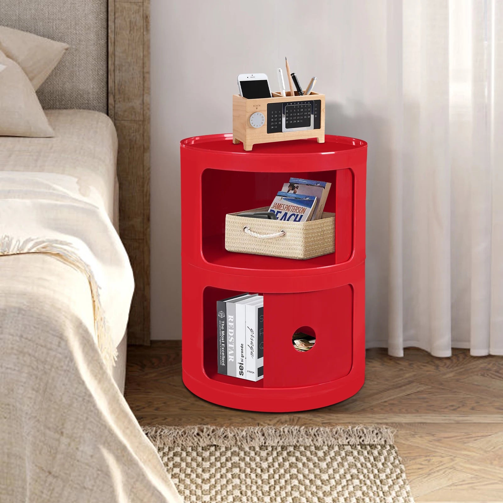 Red Round Cabinet ABS Compact Lightweight