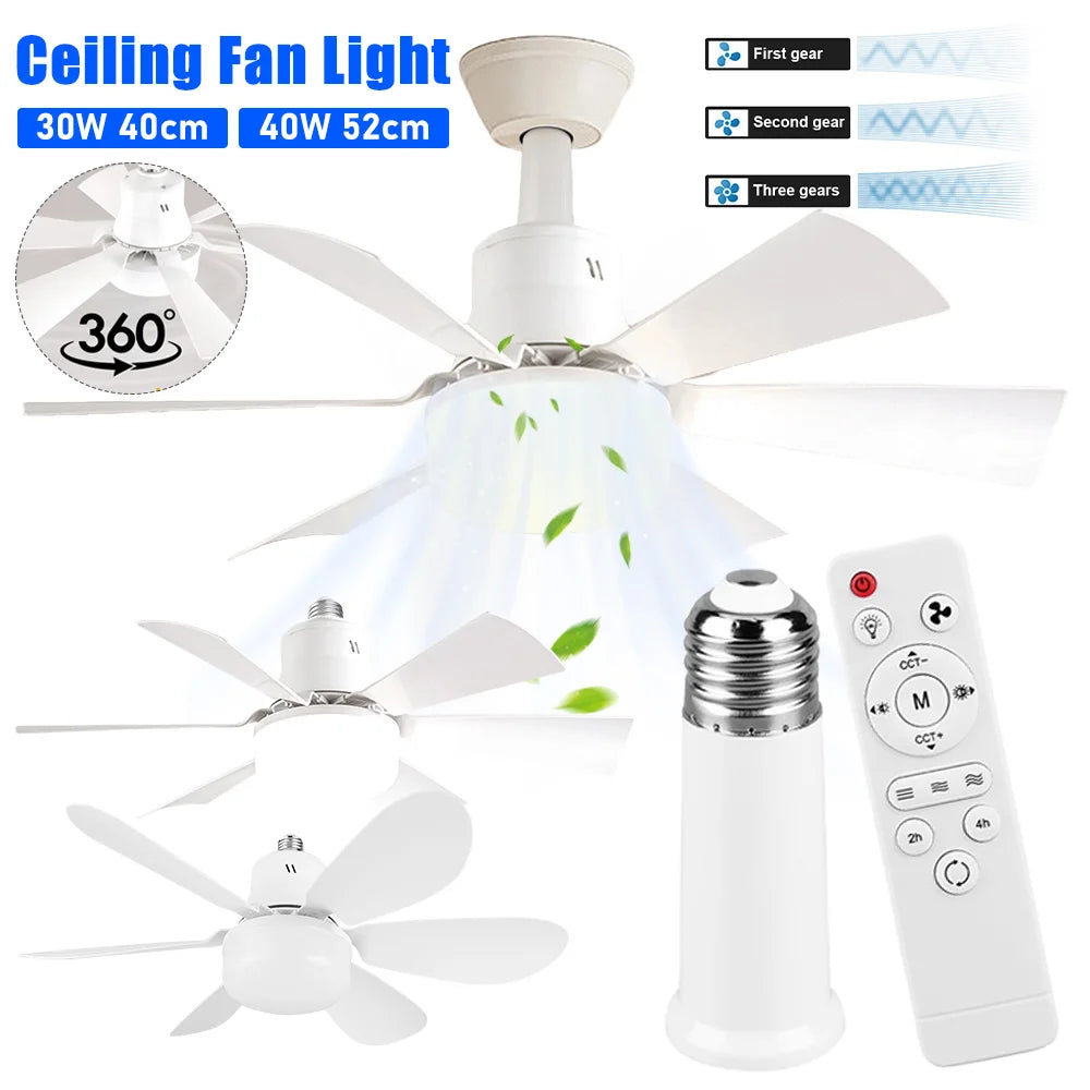 Screw in Ceiling Fan in Light Socket with Remote Ceiling Fan with Light 3 Speeds Dimmable for Bedroom Kitchen Living Room