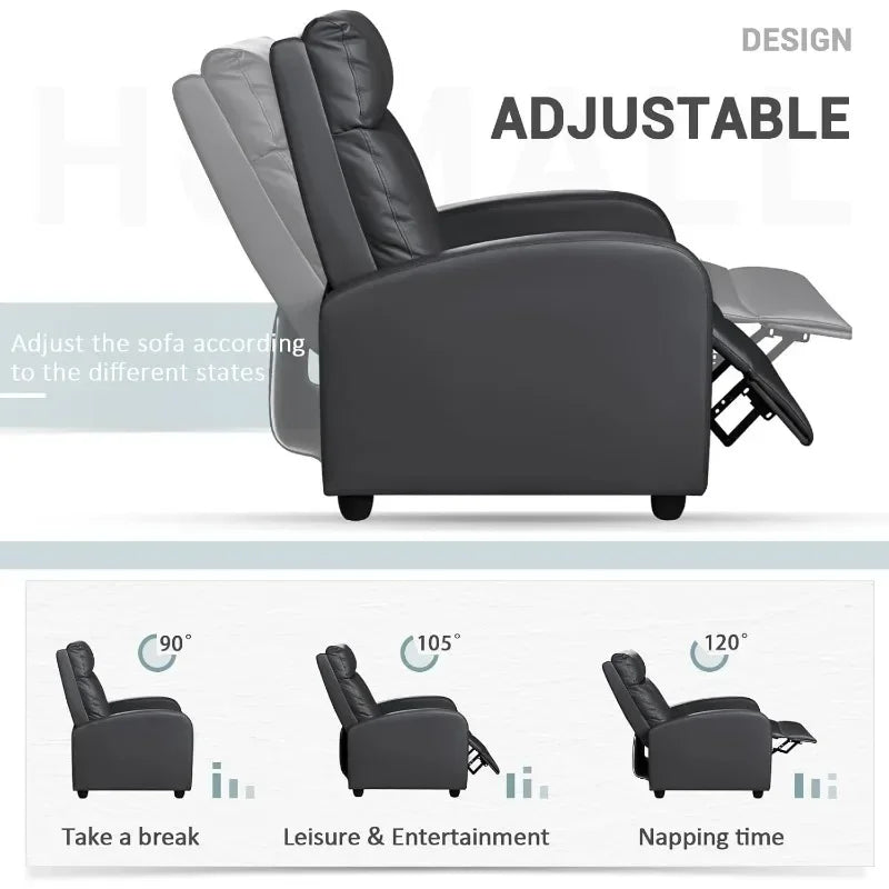 PU Leather Recliner Chair Lumbar Support Black