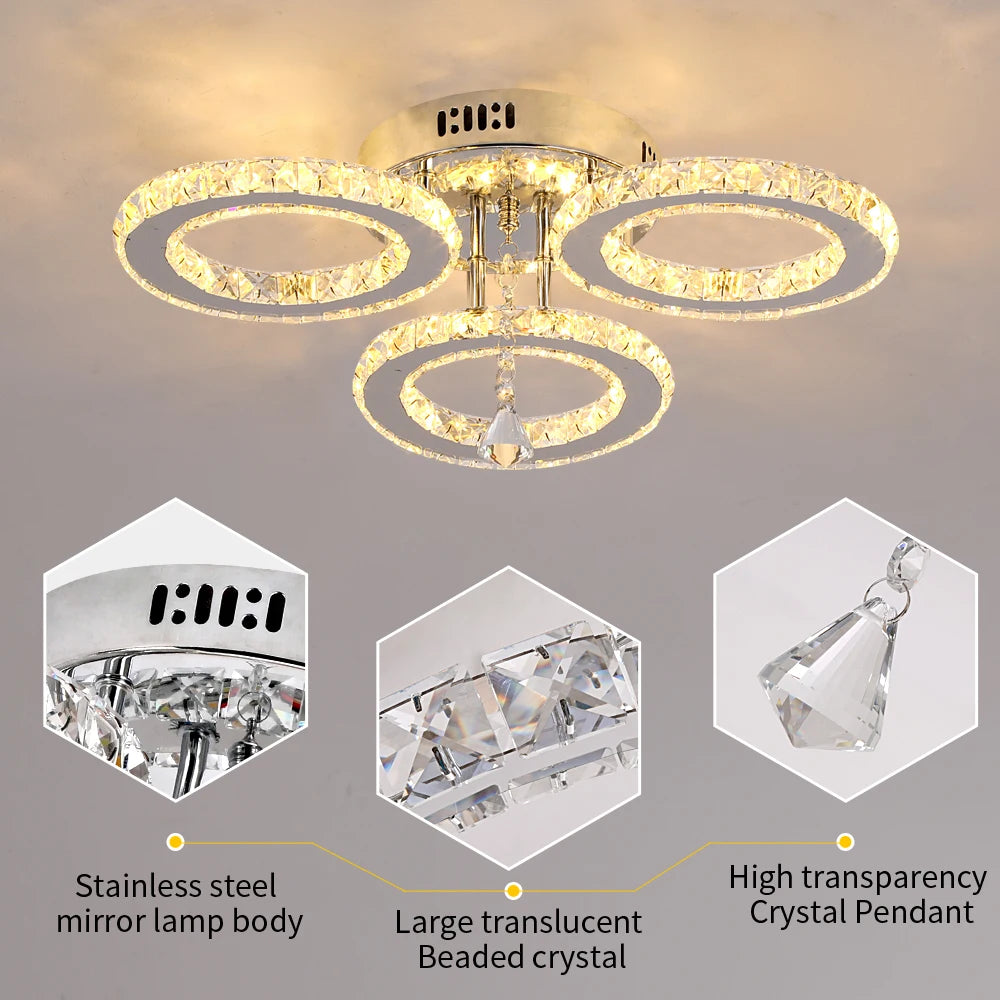 Crystal Led Rings Ceiling Chandelier Pendant Dimmable