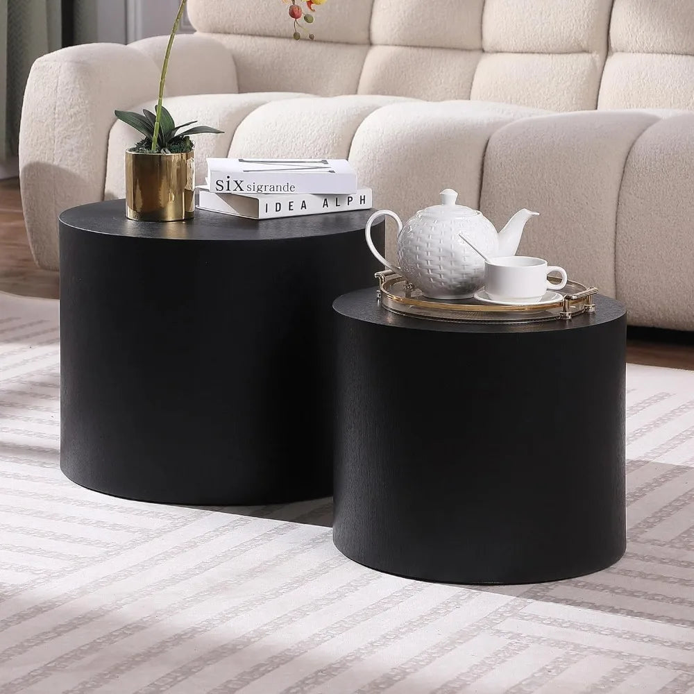 Modern Round Matte Black Wooden Tables